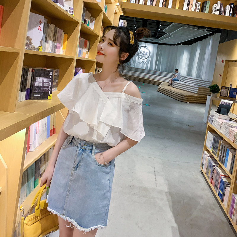 很仙的洋气荷叶袖女2020夏雪纺衫 喵裳蕾丝衫/雪纺衫