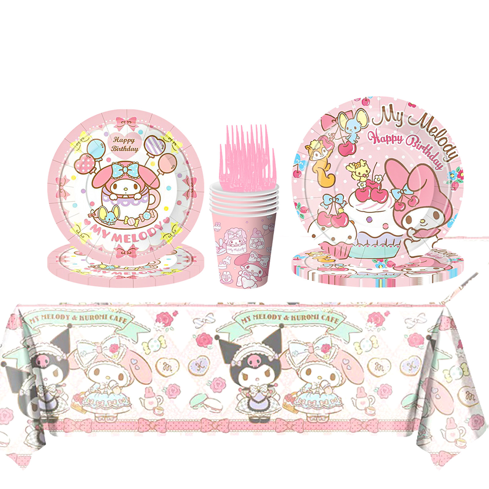 三丽欧美乐蒂Melody主题生日派对粉色场景装饰套装纸盘纸巾桌布,淘宝优惠券,粉丝福利购,淘宝优惠卷