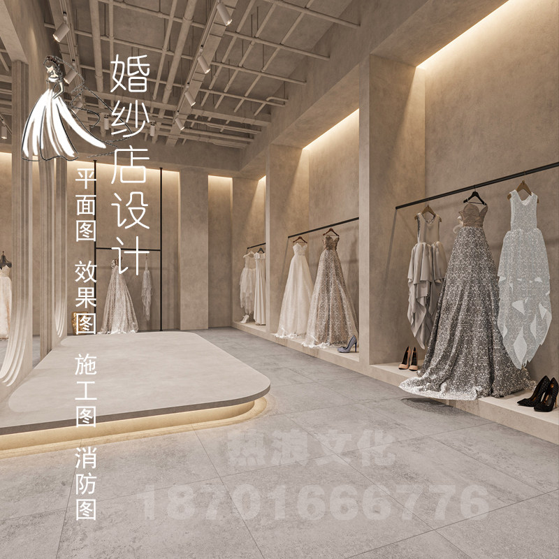 Professional modern bridal shop decoration design renderings, wedding dress shop, photography studio, plan construction drawings, panoramic view