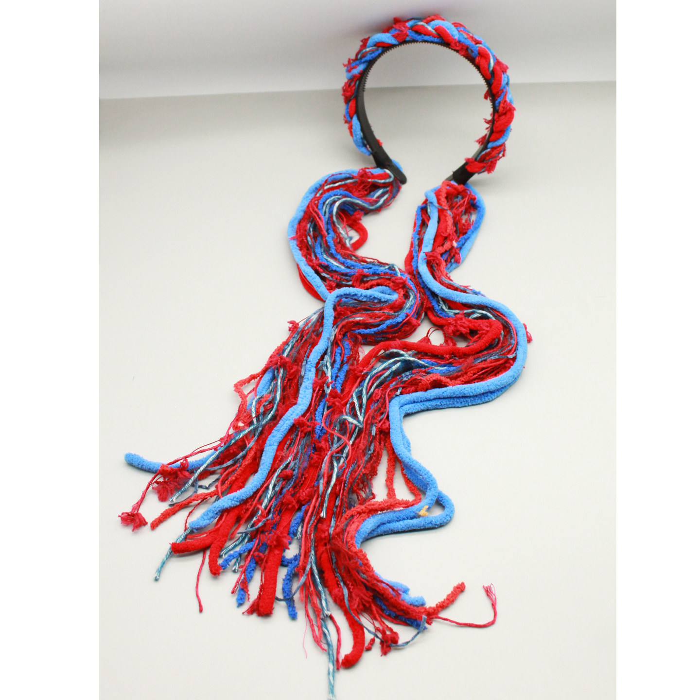 民族风发饰复古红蓝撞色手工编织毛线发箍长流苏飘带头箍汉服头饰,淘宝优惠券,粉丝福利购,淘宝优惠卷