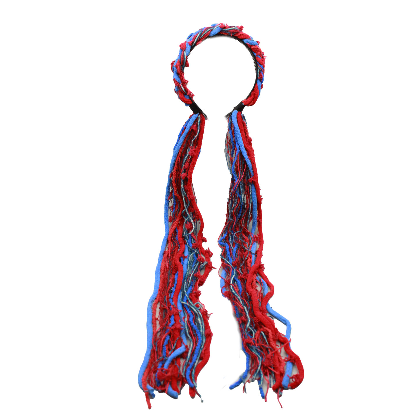 民族风发饰复古红蓝撞色手工编织毛线发箍长流苏飘带头箍汉服头饰,淘宝优惠券,粉丝福利购,淘宝优惠卷