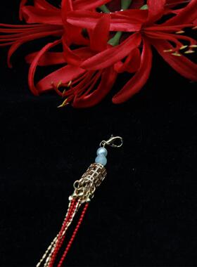 红色彼岸花流苏发夹仿真绢花边夹