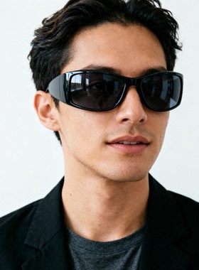 潮酷男士黑色墨镜大弯度太阳镜男款防风镜时尚防紫外线百搭