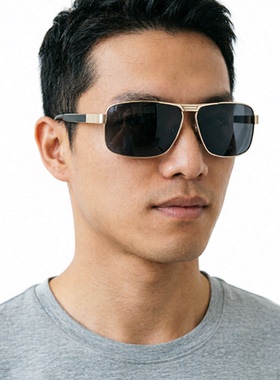 男士墨镜黑色偏光太阳镜高档品质偏光镜长方形金色开车驾驶钓鱼镜