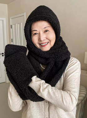 冬季中老年保暖围巾手套一体帽