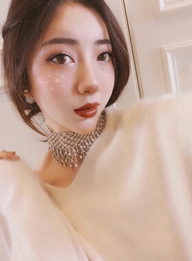 欧美轻奢水钻流苏项链性感颈链
