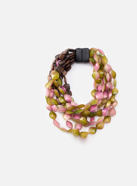 ZHUCHONGYUN2026春新款葱粉双色树脂花梨木多层串珠项链