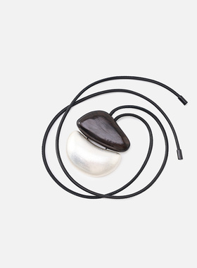 ZHUCHONGYUN2026春新款中式紫光檀木银箔工艺牛皮革长款项链