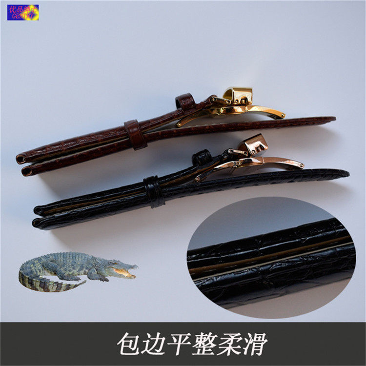 适用CITOLE西腾鳄鱼皮手表带男真皮表链配件 双按蝴蝶扣 18|20mm - 图1