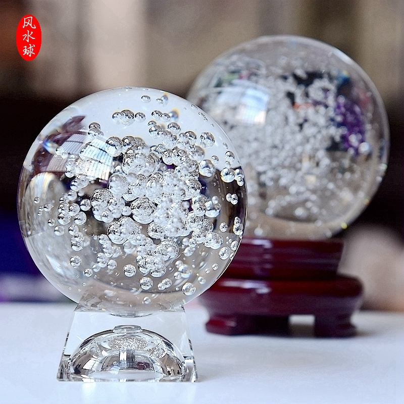 水晶球摆件盆景装饰玻璃球 假山流水球喷泉球气泡球冰裂球 - 图3