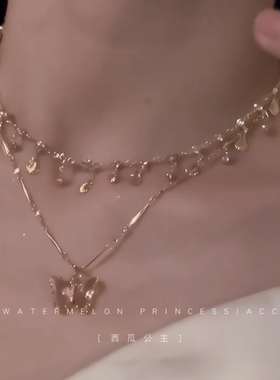「金灿粉蝶」双层蝴蝶项链女轻奢小众吊坠叠戴锁骨链高级感配饰潮