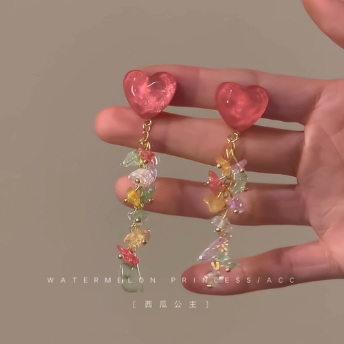 「Q糖爱心」夏日多巴胺耳环2025新款爆款高级感彩色流苏耳饰女 - 图2