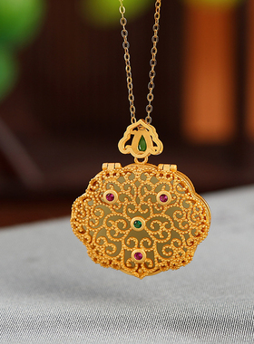 复古如意镂空香囊吊坠女新中式国风高级感可打开嗄乌盒挂坠锁骨链