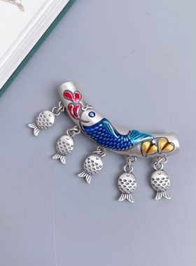 中国风复古锦鲤彩色流苏弯管项链鱼吊坠双面工艺景泰蓝国潮饰品