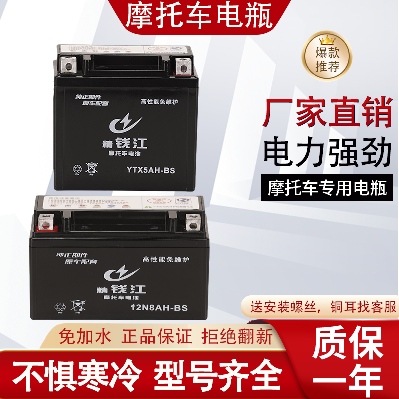 钱江弯梁摩托车电瓶免维护ytx7a-bs125踏板蓄电池12V7AH9ah银钻豹 - 图3