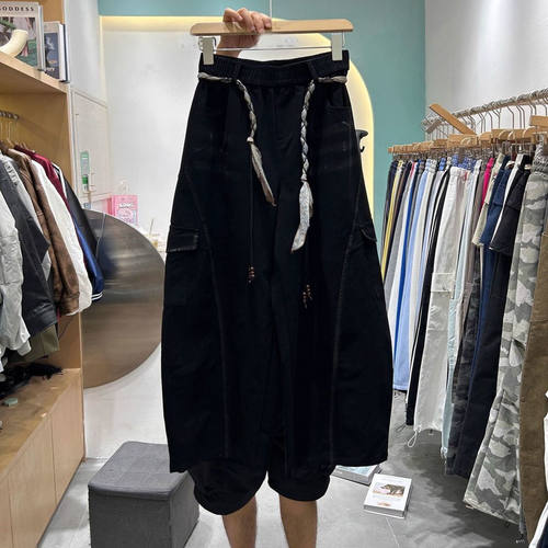奥特莱斯~清仓特价高腰喷绘弯刀工装裤女宽松百搭时髦阔腿休闲裤 - 图3