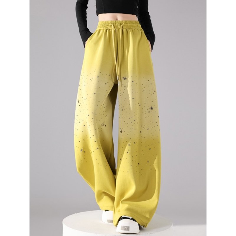 奥特莱斯~撤柜大牌星星烫钻渐变休闲裤女秋冬季松紧腰弯刀阔腿裤,淘宝优惠券,粉丝福利购,淘宝优惠卷