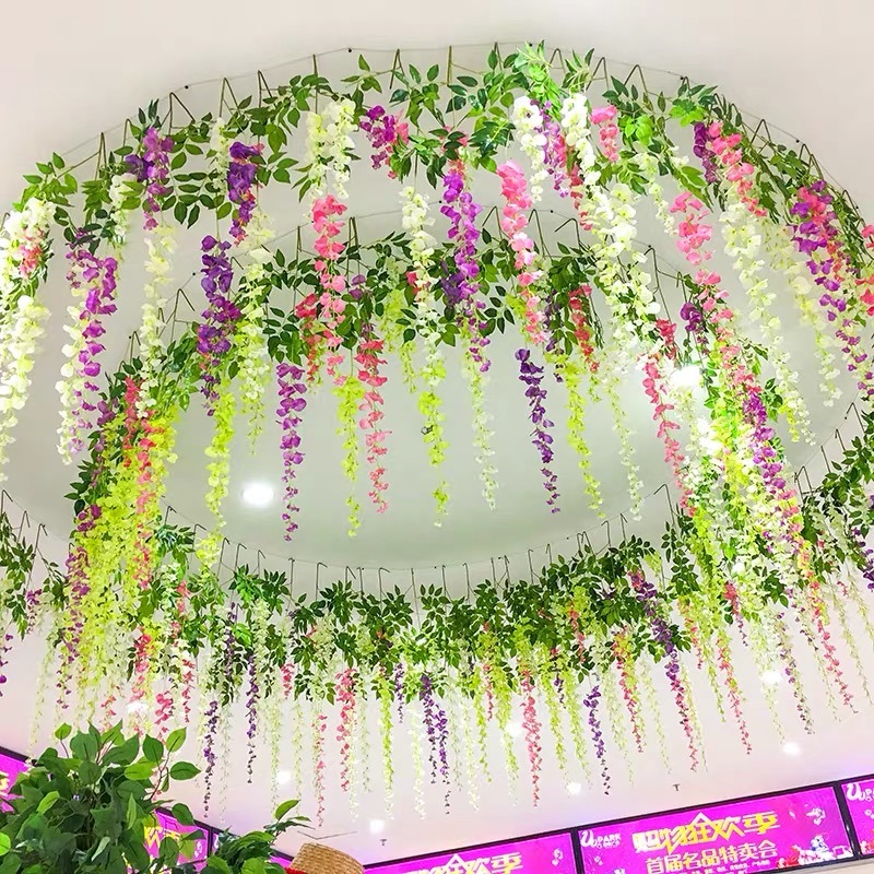 仿真花束吊顶装饰商场金店氛围吊饰庭院幼儿园店铺景区紫藤花造景