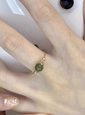 新品青稞和田玉车花转运珠戒指女