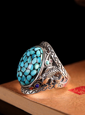 新款绿松石戒指个性霸气男士指环