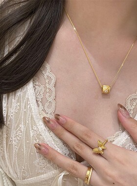 超仙拉丝芒星桶吊坠项链女vintag