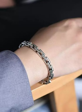 镀银复古新款个性插销环扣手链潮
