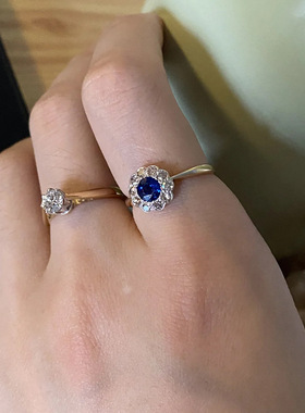 新款椭圆围镶蓝色戒指时尚气质轻