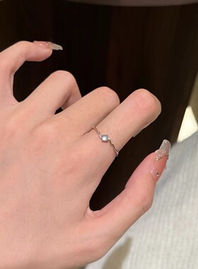 百搭清冷感极细蓝色蛋面戒指女精