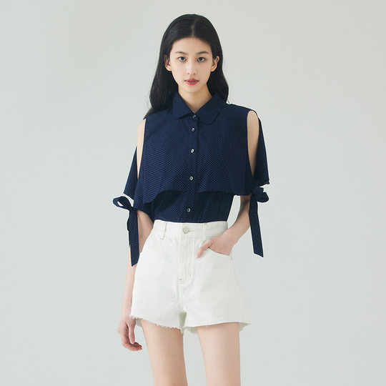 D-HARRY/Dihali's new summer commuter navy polka dot short-sleeved shirt DH232D96209D
