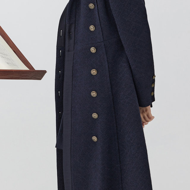 D-HARRY/迪哈利新款复古通勤藏青色长款大衣DH234F96779D