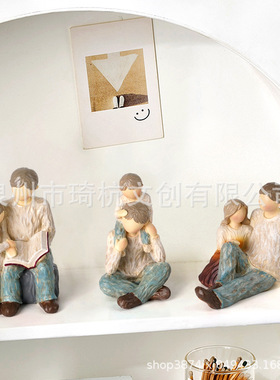 跨境新品亲情系列仿木刻一家人桌面摆件首饰盒装饰父亲母亲节礼物