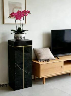 岩板花架立柱雕塑底座石墩子轻奢客厅落地花架大理石底座摆台摆件