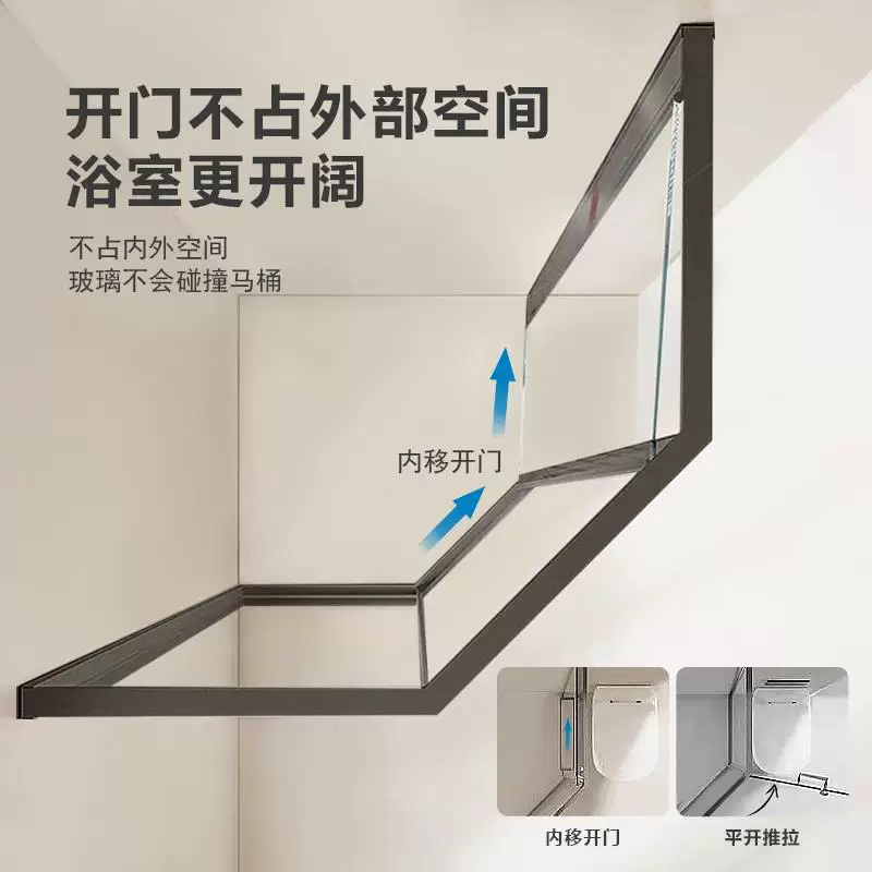 [极窄侧移门砖石型淋浴房隔断浴室卫生间干湿分离隔断洗澡间玻璃门]