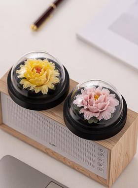 创意陶瓷仿真手工捏花瓷花牡丹花摆件办公室桌面摆设汽车载工艺品