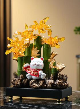 水晶发财树办公室摆件招财猫节节高升玄关装饰品乔迁新居开业礼品
