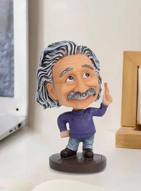 创意摇头公仔车载装饰摆件树脂爱因斯坦人物玩偶工艺品家庭摆饰