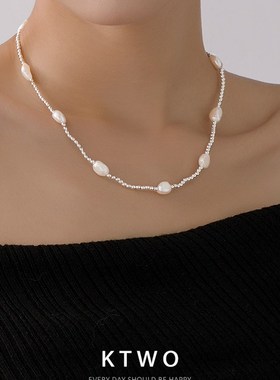 法式淡水珍珠毛衣链长款项链女时髦小众设计感银色秋冬百搭锁骨链