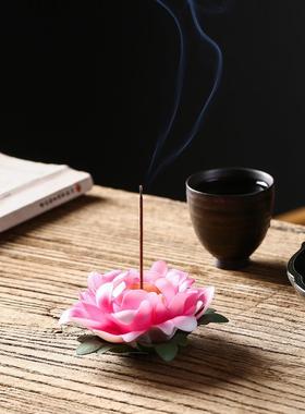 迷你牡丹花禅意陶瓷创意礼品摆件卧香插线香座家用手工香托盘茶道