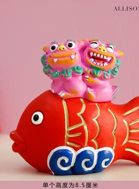 创意中国风可爱好运锦鲤狮子祝福书房装饰桌面摆件送学生朋友礼物