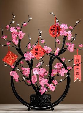 柿柿如意客厅古典铁艺腊梅仿真花书房博古架屏风隔断新房装饰摆件