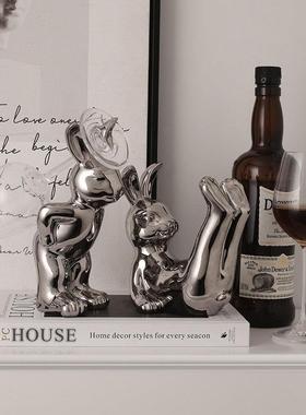 北欧轻奢可爱兔子酒架套装酒柜装饰品摆设餐桌创意陶瓷酒杯架摆件