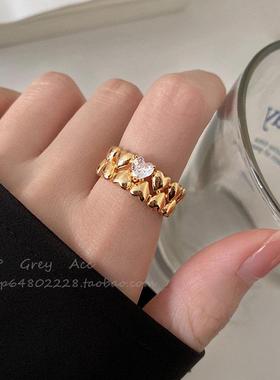 小众设计轻奢锆石金属戒指女夏覆古高级感戒指2025新款开口食指戒