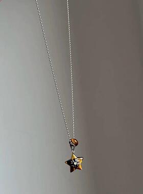 虎眼石星星吊坠抽拉项链女小众设计高级感毛衣链2025新款复古配饰