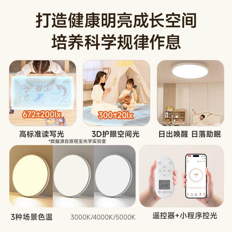 全光谱护眼吸顶灯卧室高亮书房儿童房学习灯照明灯简约现代,淘宝优惠券,粉丝福利购,淘宝优惠卷