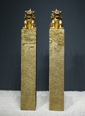 庭院花园办公室创意新中式客厅复古怀旧仿石栓马柱落地装饰品摆件