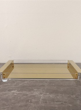 现代简约创意亚克力金属托盘卧室玄关书房客厅办公室餐厅工艺摆件