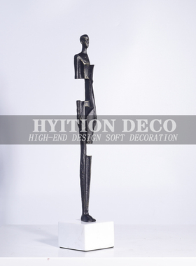 现代抽象金属人物雕塑摆件装饰样板房书房售楼部酒店玄关客厅饰品