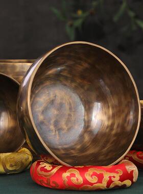 圆月碗尼泊尔手工铜编钟藏传佛音碗冥想瑜伽音治疗佛音碗装饰歌唱