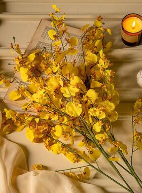 迎春花仿真花跳舞兰蝴蝶兰花假永生花餐厅餐桌干花插花瓶摆件花艺