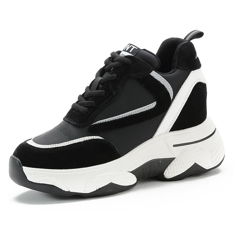 真皮内增高女鞋时尚春季新款百搭厚底运动鞋N网红潮松糕休闲老爹 - 图3